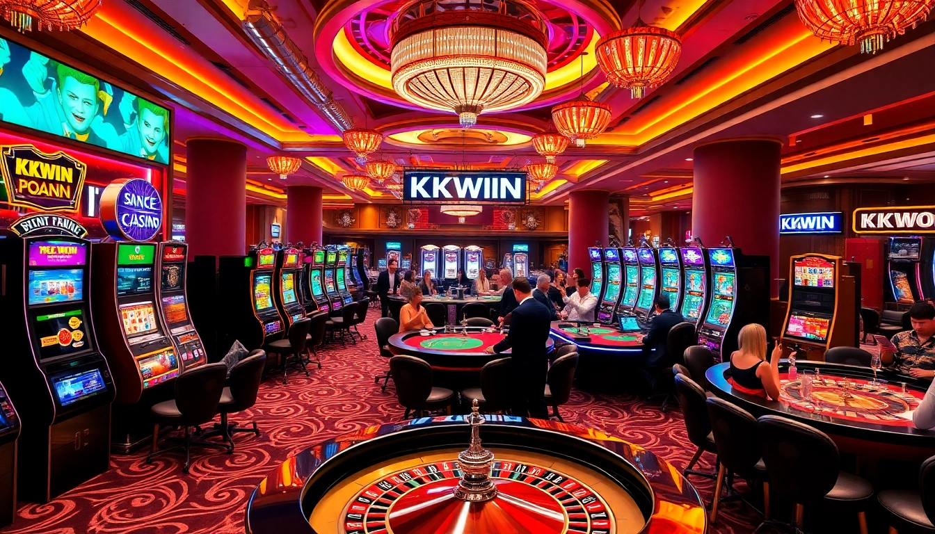 Exciting gaming action at KKWIN casino with vibrant slot machines and professional dealers.