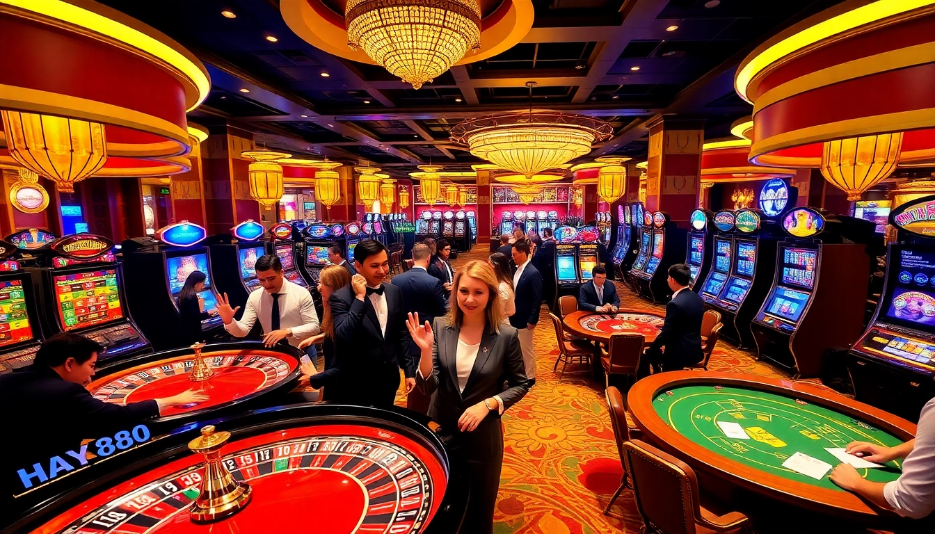 Experience thrilling gameplay at HAY88 with vibrant casino tables and excited players betting strategically.