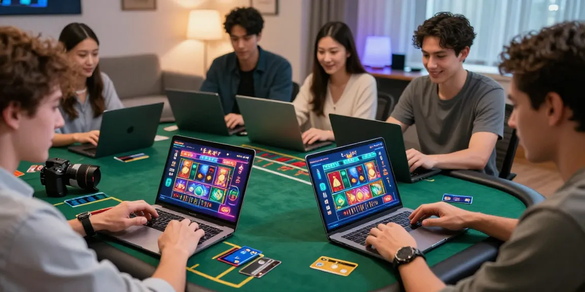 Engaging scene of players enjoying online credit card casinos with vibrant casino graphics and payment methods.