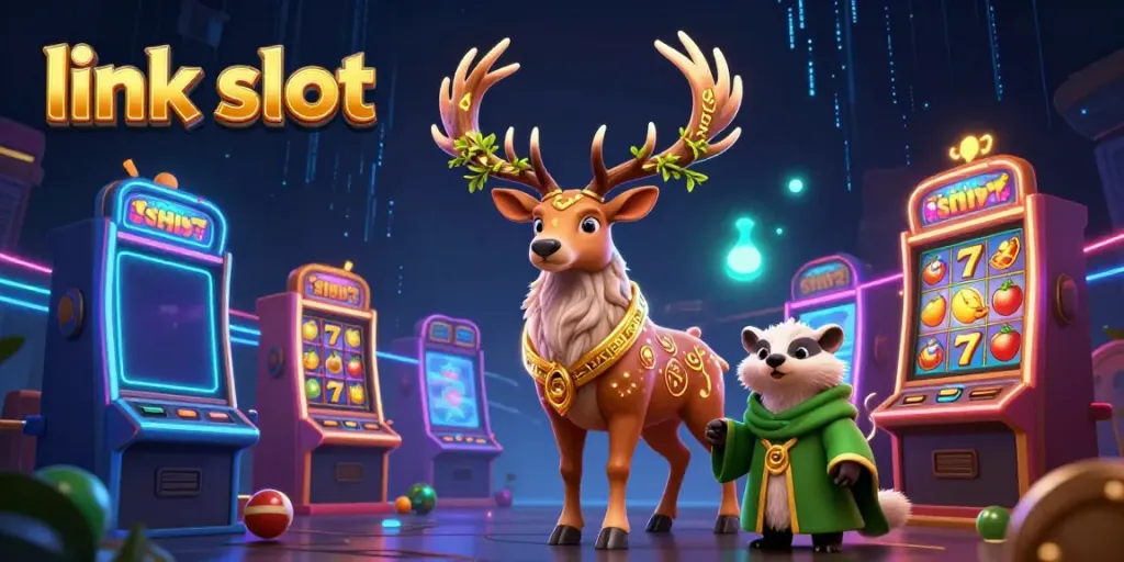 Link slot dengan karakter stag dan badger di kasino virtual yang meriah.