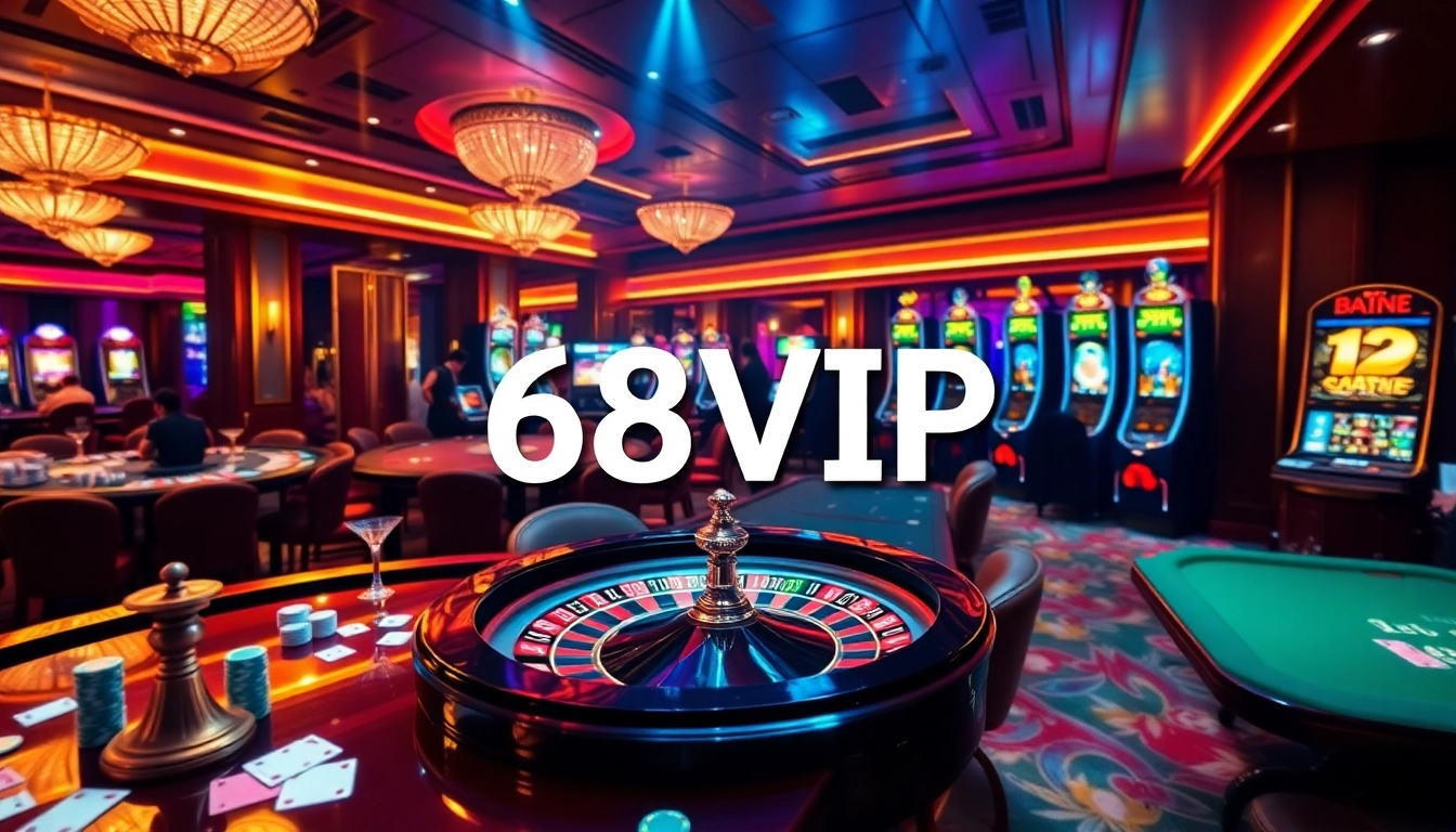 Experience the excitement of betting and winning with 68VIP inside a luxurious casino environment.
