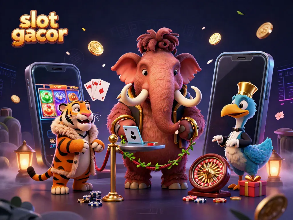 Pemain slot gacor bersenang-senang di kasino imersif dengan suasana ceria.