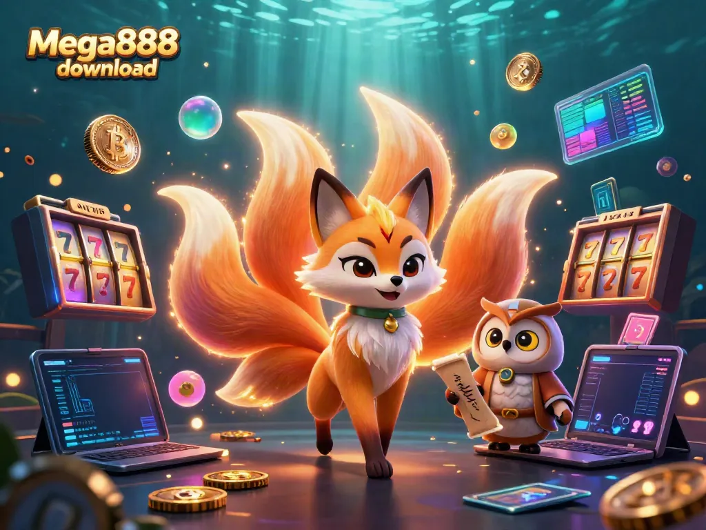 Engaging scene showcasing mega888 download with vibrant casino elements and colorful characters