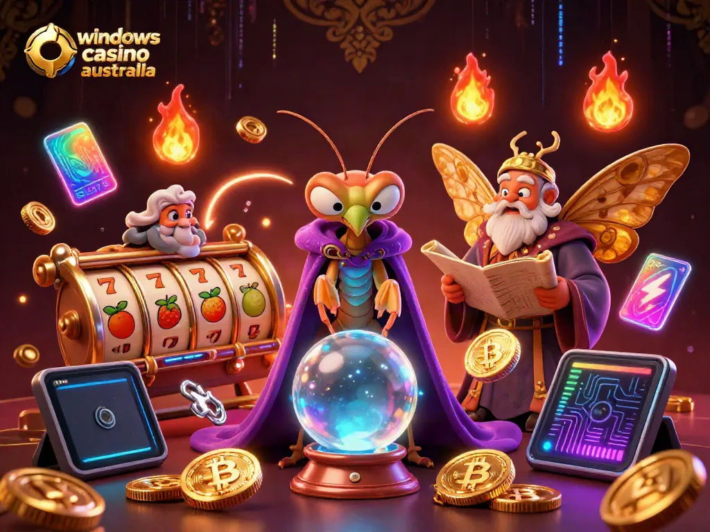 Engage in thrilling games at a vibrant windows casino australia with vivid gambling elements and characters.