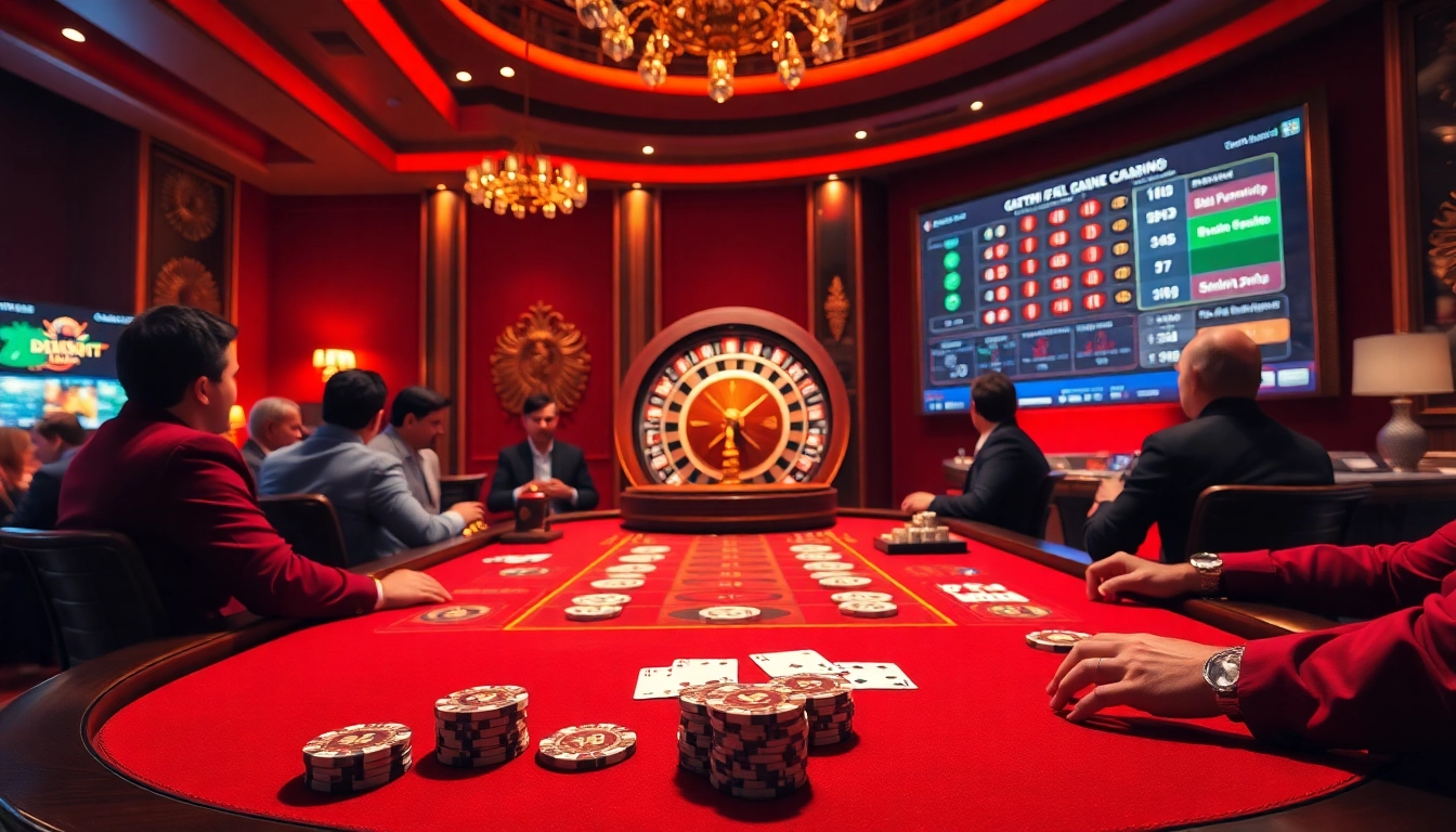 Menampilkan keseruan permainan Datukwin dan poker taruhan tinggi di meja kasino.