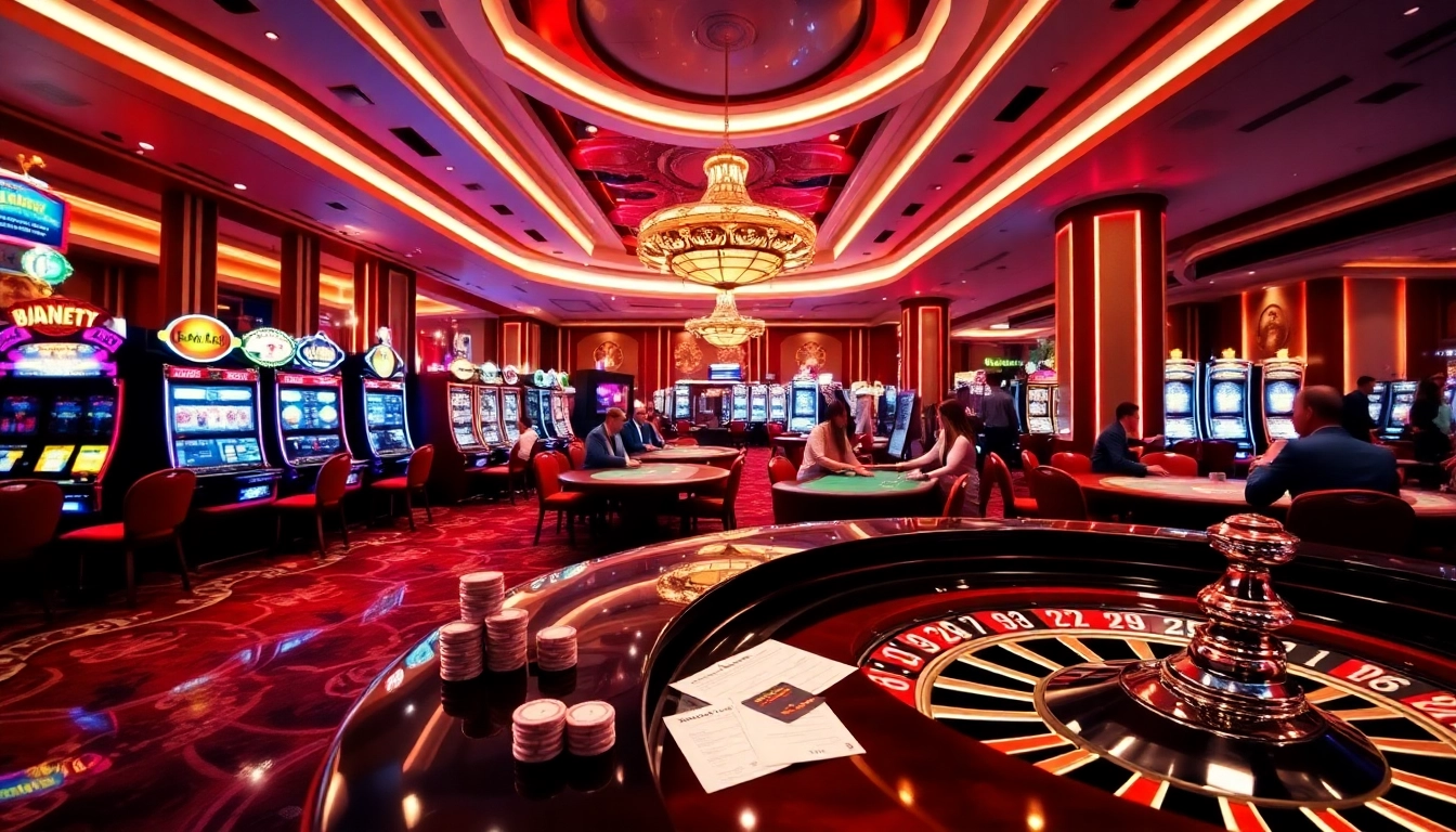 Experience thrilling gaming at mb66-t.com with vibrant casino tables and exciting slot machines.