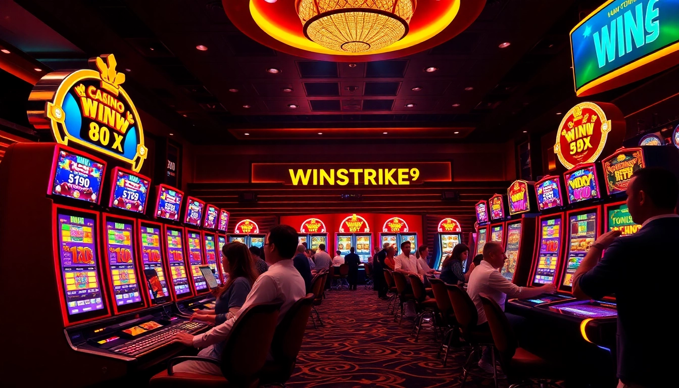 Experience the excitement at Winstrike69 with vibrant slot machines and energized players.