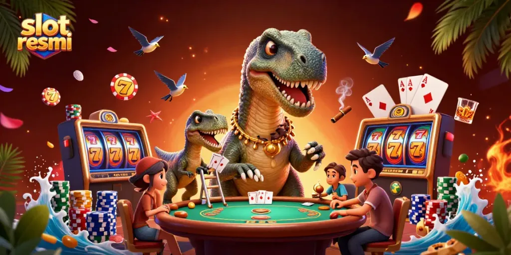 Experience thrilling activities at slot resmi with a whimsical brontosaurus and clever raptor in action.