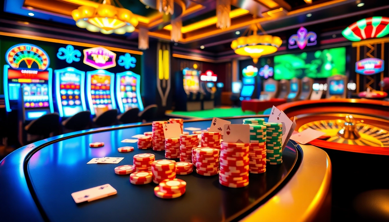 Engage in thrilling online gaming at https://rr88sn.com/ with vibrant casino visuals showcasing chips and cards.