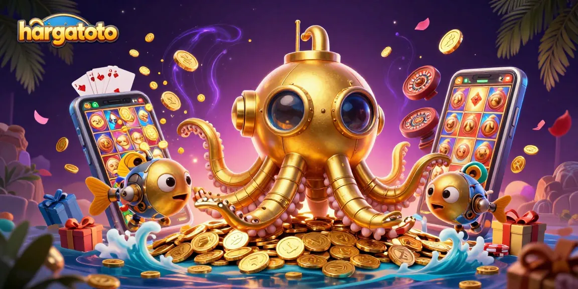 Play your luck with hargatoto in this vibrant casino-themed illustration featuring a kraken submarine.