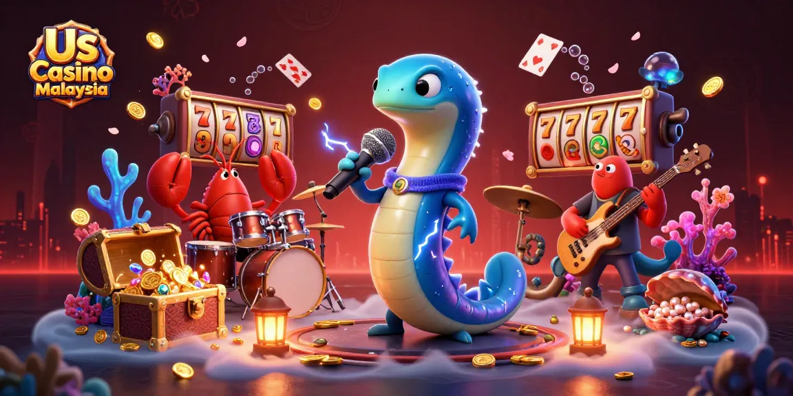 Us Casino Malaysia's vibrant underwater casino scene with an electric eel DJ and treasures