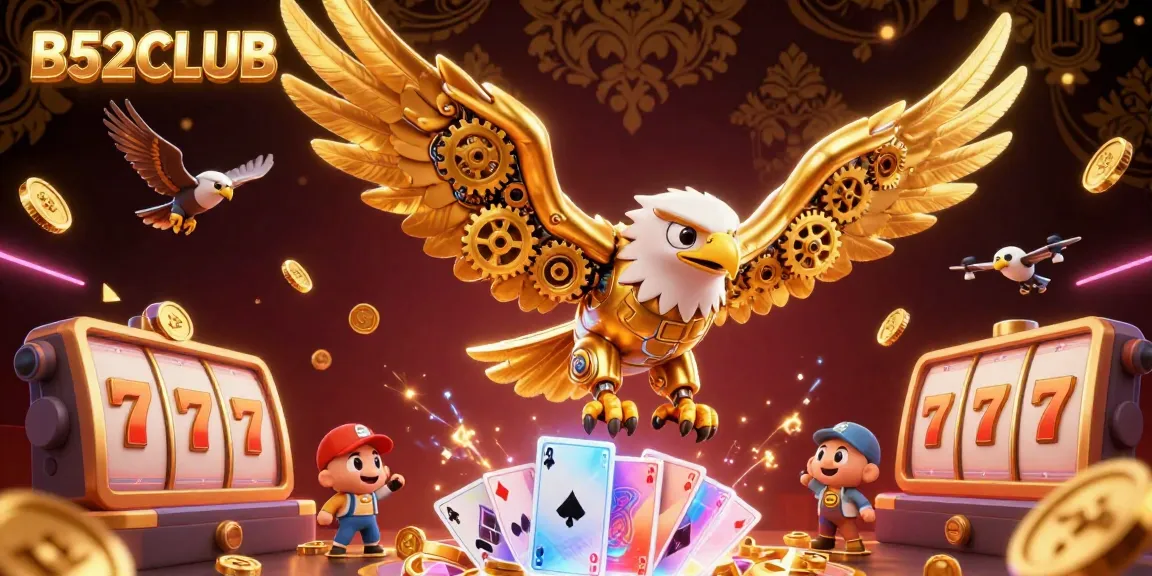 B52CLUB offers an exciting gaming experience surrounded by a stunning 3D animated golden eagle and dynamic gambling elements.