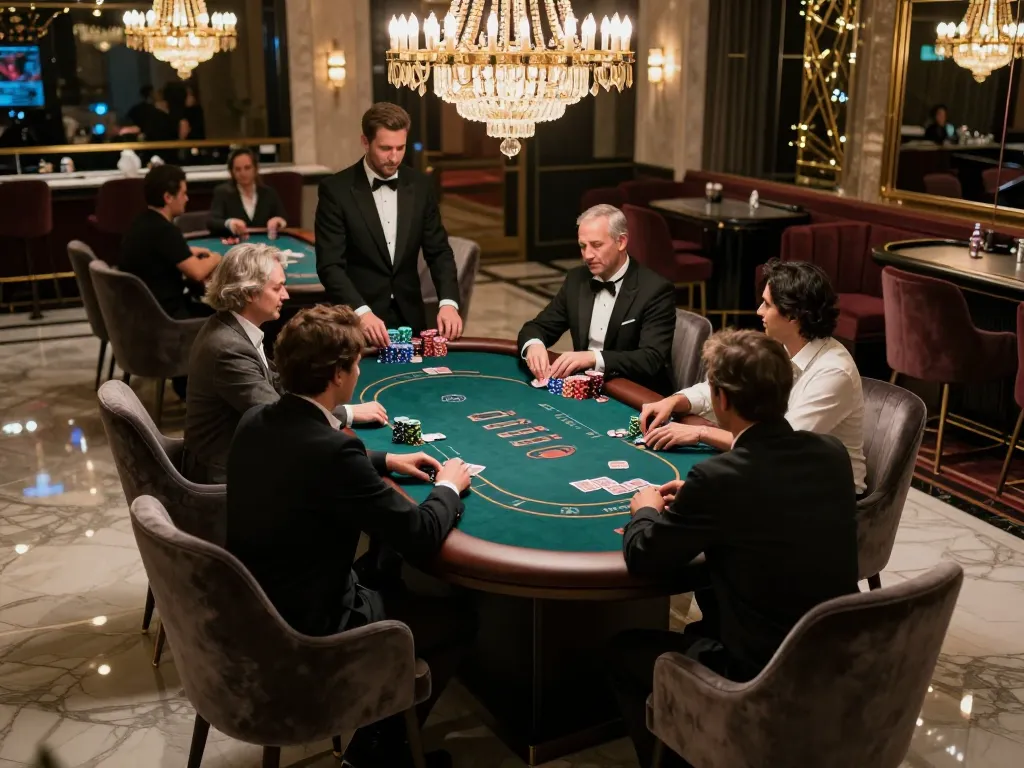 king33 players engaged in high-stakes poker at luxurious VIP table