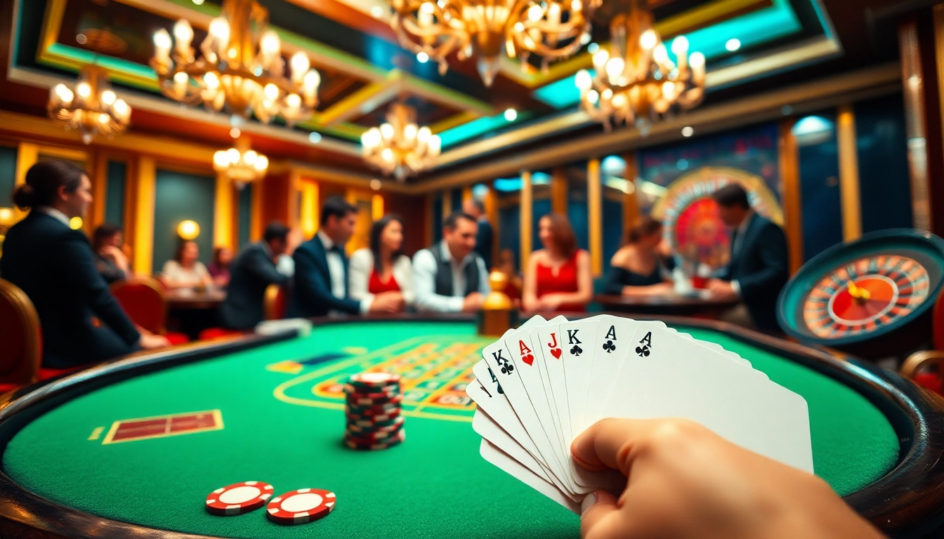 Players enjoying an exciting blackjack game at a luxurious table with jagoan86-inspired elements.
