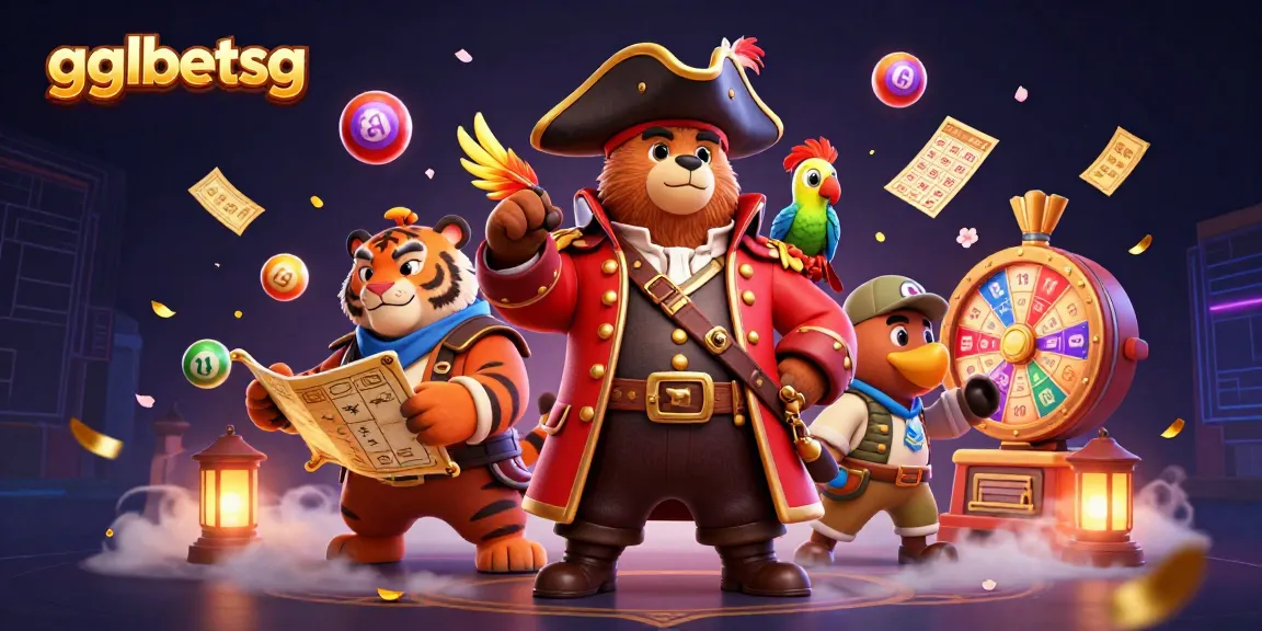 Bet big on gglbetsg with an exciting scene of a pirate bear, tiger, and parrot surrounded by dynamic gaming elements.