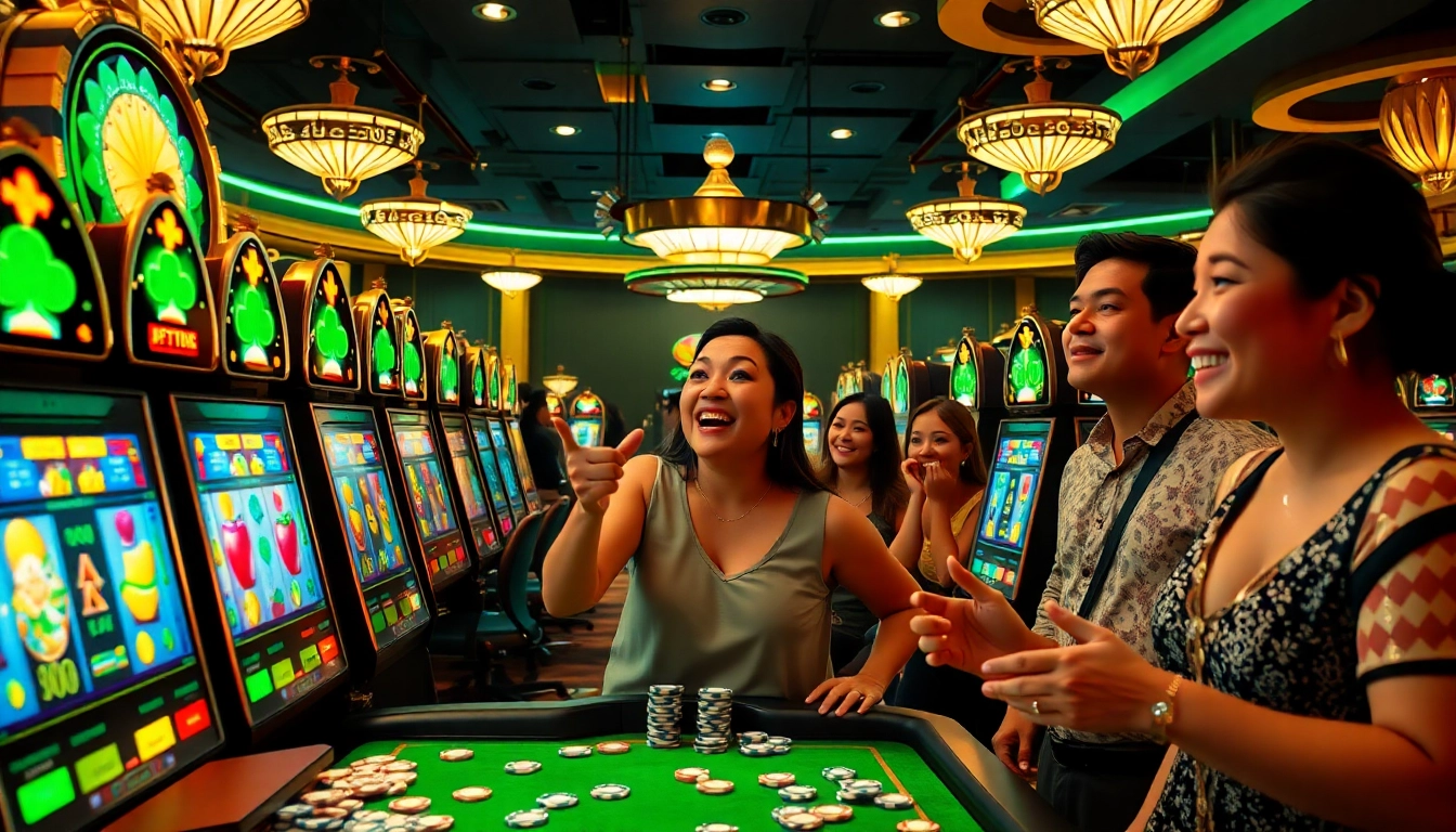 Experience the thrill of slot gacor with vibrant casino machines and joyful players.