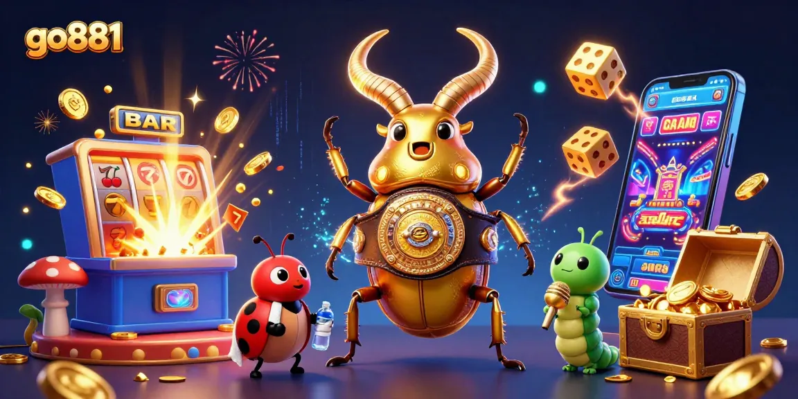 Experience wining with go881 in a vibrant 3D casino scene full of excitement and colorful elements.