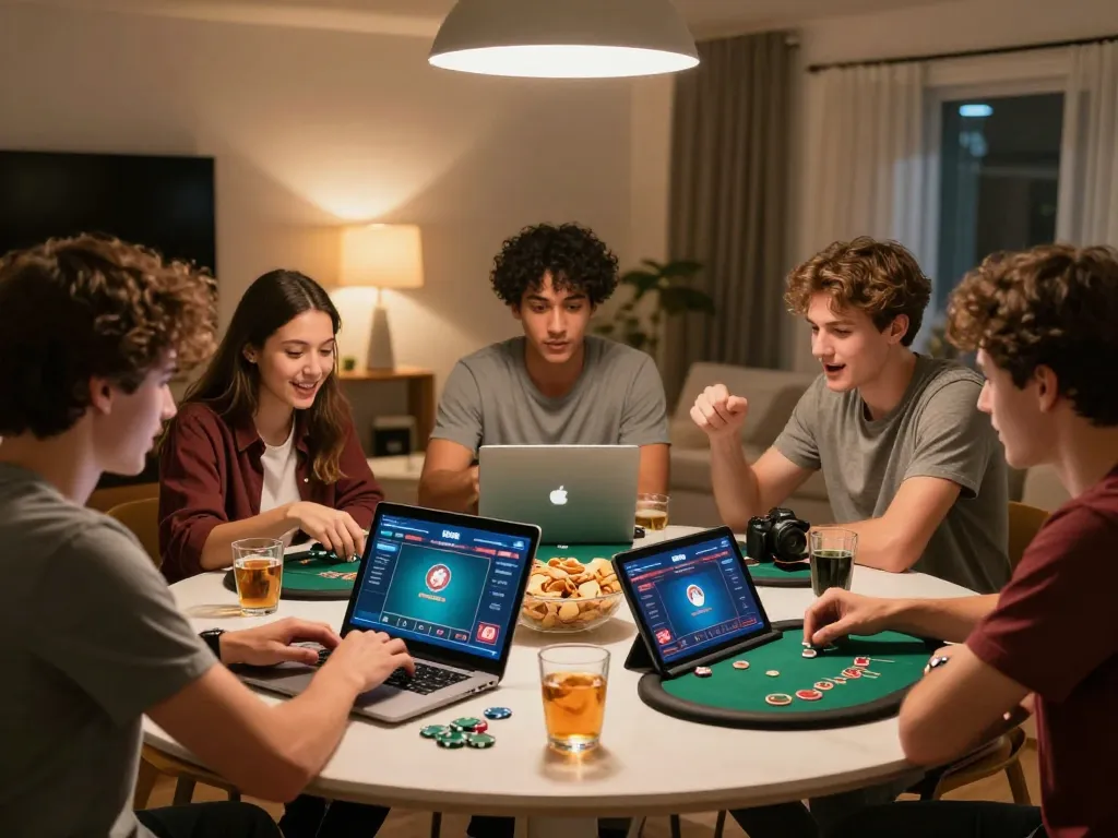 Friends playing online poker together, showcasing a lively atmosphere while engaging with TR88's game.