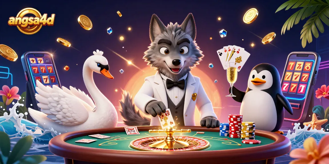 Experience endless winning opportunities with angsa4d in this vibrant casino fantasy scene, featuring iconic gaming elements and characters.