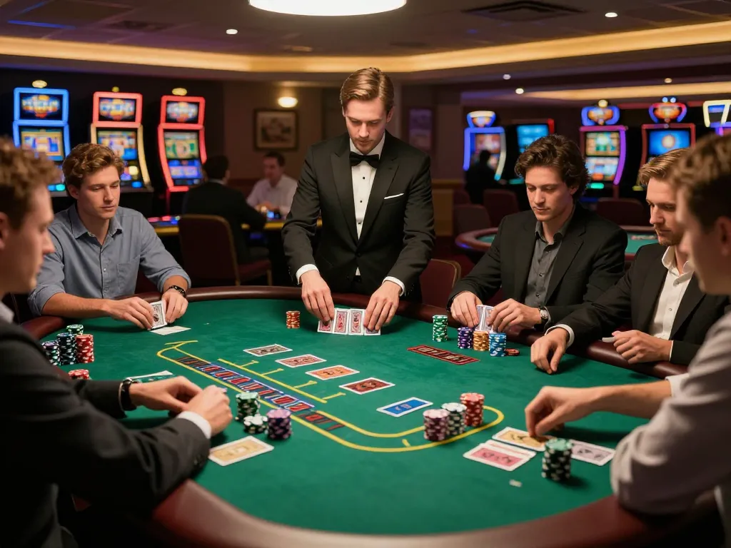 Players engage in strategic blackjack action at du88 casino, with vibrant chips and dynamic dealer