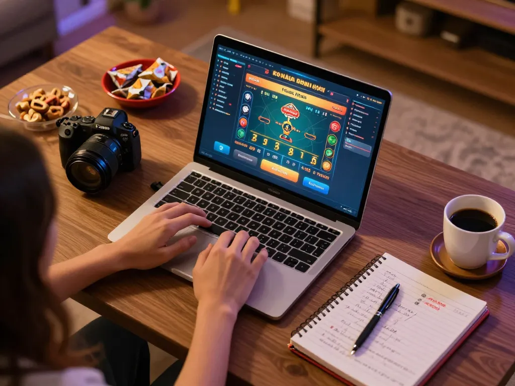 Engaging in kèo nhà cái hôm nay on a laptop with strategies and snacks, offering a cozy online gaming scene