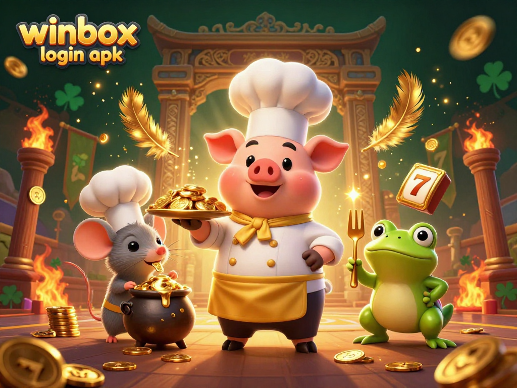 Join in thrilling gaming with winbox login apk as the 3D chef pig serves riches!
