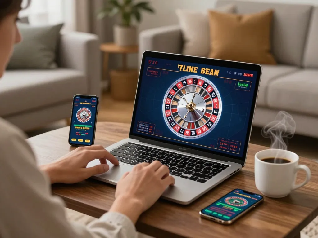 Experience live roulette at https://mm88.blog/ - player immersed in online gaming from a cozy setup.