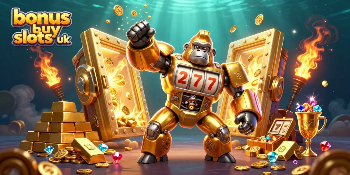 Experience thrilling bonus buy slots uk with a dynamic 3D transformer-style gorilla mech among gold and gems.