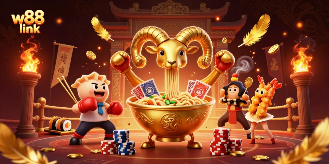 Engage with the vibrant w88 link scene featuring playful casino characters amidst action-packed elements.