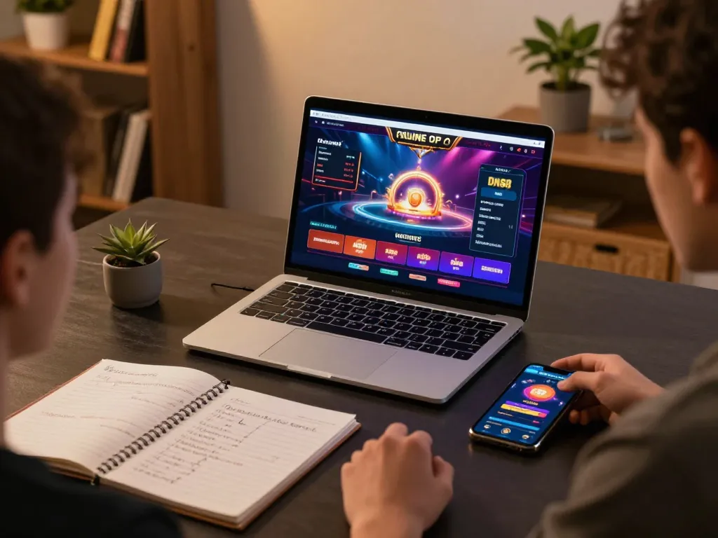 Engaged player strategizing with DH88 app on a laptop while enjoying a cozy online gambling experience.