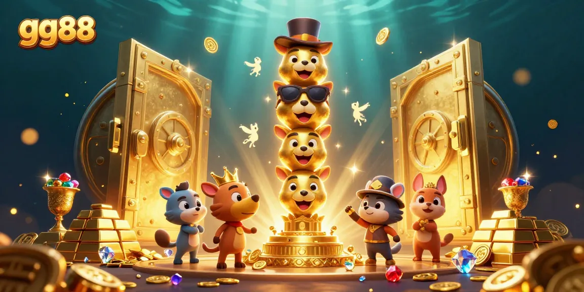 Experience the excitement of gg88 with a golden totem and treasure in this vibrant casino illustration.