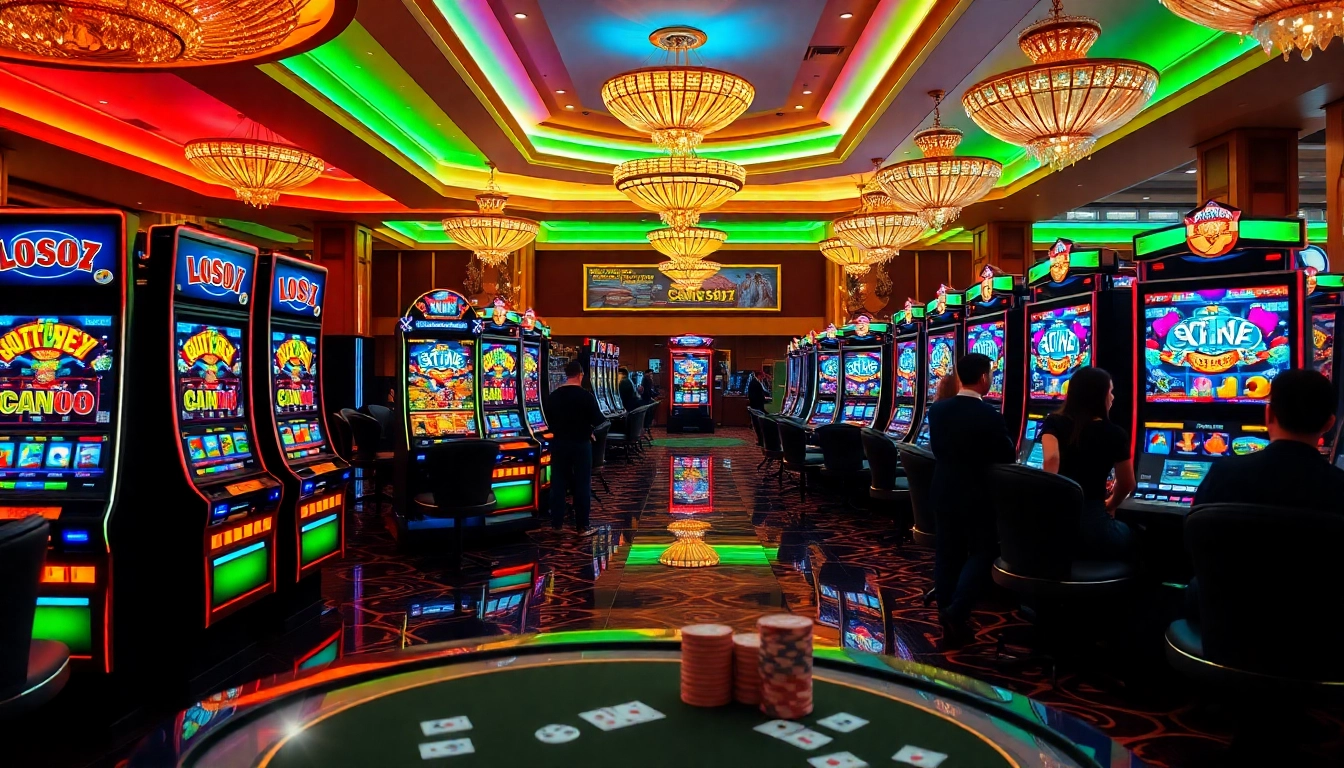 Playing exciting slots777 on vibrant casino machines with players immersed in the thrill.