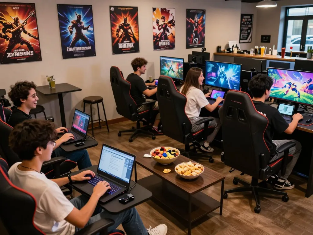 Excited players engaged in adult game experiences in a lively lounge setting.