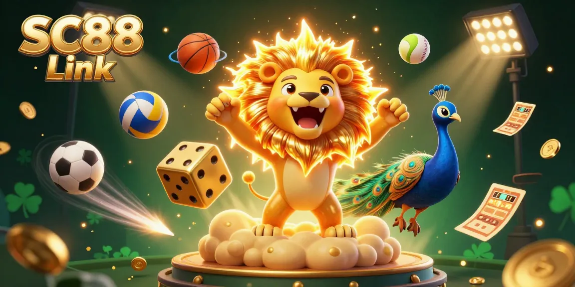 Engage with SC88 Link in a vibrant 3D casino scene featuring sports elements and dynamic gambling excitement.