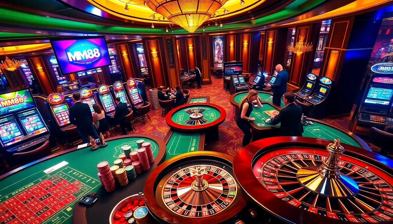 Experience the excitement of gambling at MM88 with vibrant casino visuals and engaging gameplay.