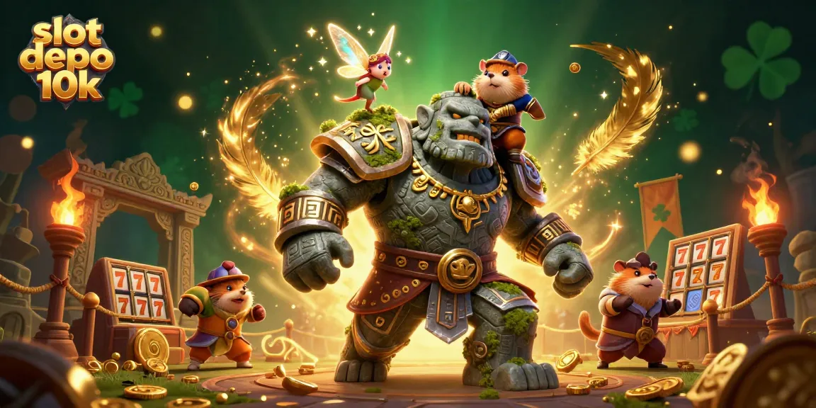 Engage in thrilling slot depo 10k games with an action-packed fantasy scene showcasing the magic of adventure.