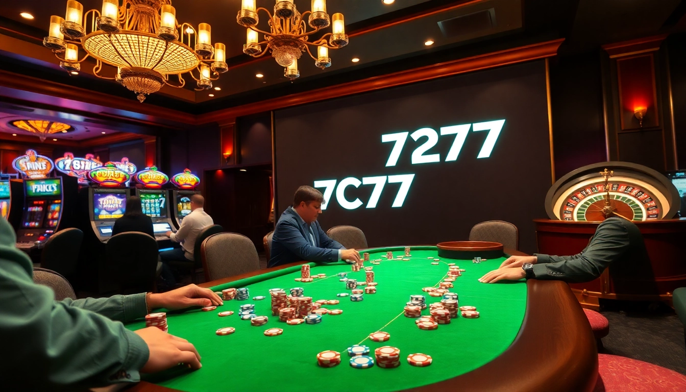 Experience thrilling gaming action at 7C77 casino with vibrant tables and exciting slot machines.