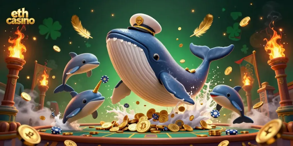 Win big at the eth casino with a thrilling scene of whales and crypto rewards!