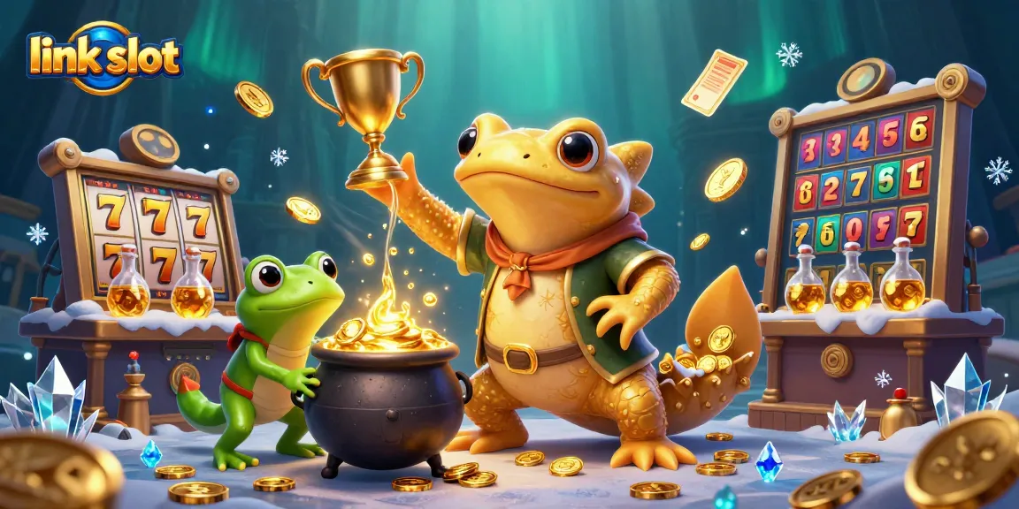 Mainkan link slot dengan simbol-simbol keberuntungan dan jackpot mencolok dalam ilustrasi imersif.