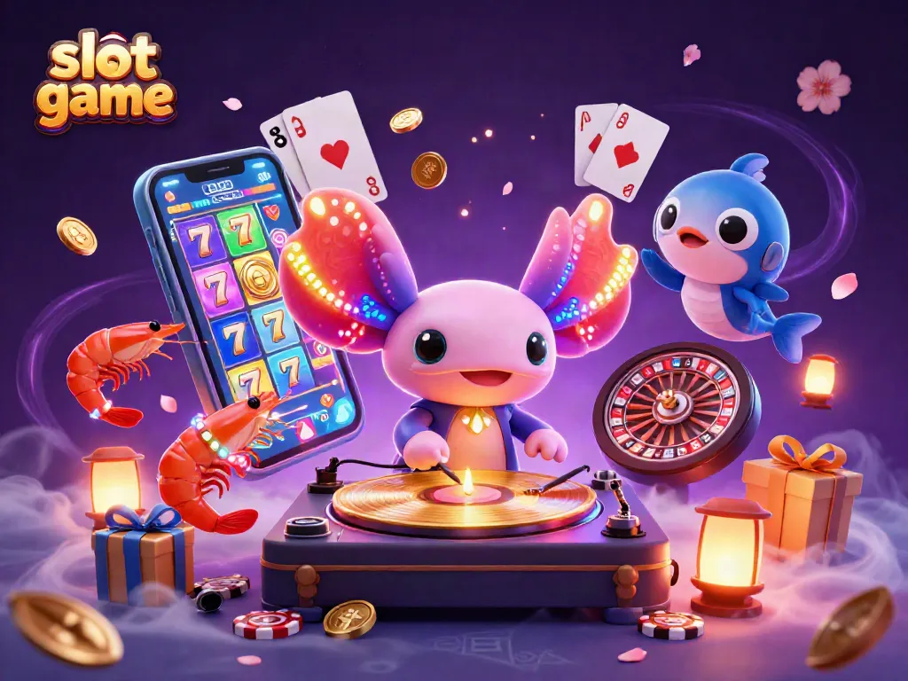 Play a thrilling slot game with vibrant characters and exciting features in a festive casino atmosphere.