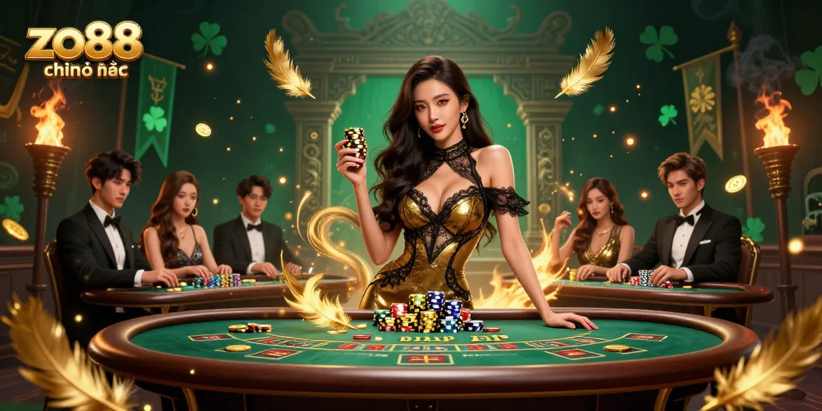 Experience the thrill of zo88 chính thức as a glamorous woman plays baccarat, surrounded by luxury.