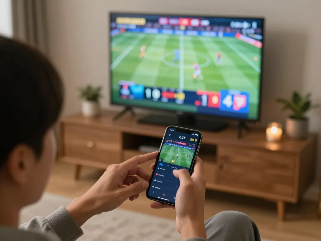 sg777 sports betting action on smartphone in cozy home setting, showcasing engagement and excitement