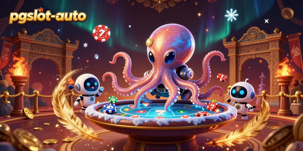 Join the fun at pgslot-auto with the alien octopus and robot in a thrilling casino adventure.