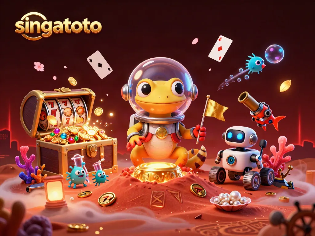 Experience singatoto's vibrant casino world with a Martian gecko and dynamic gaming elements.