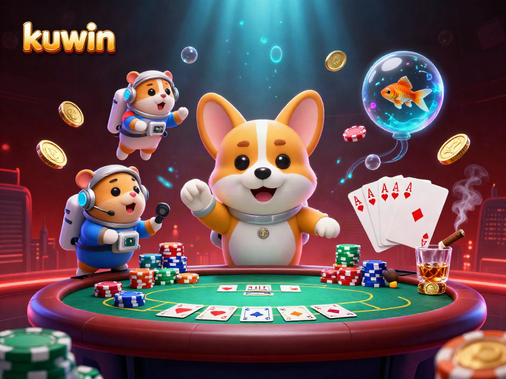 Kuwin delivers an immersive gaming experience with colorful poker elements in a dynamic space casino