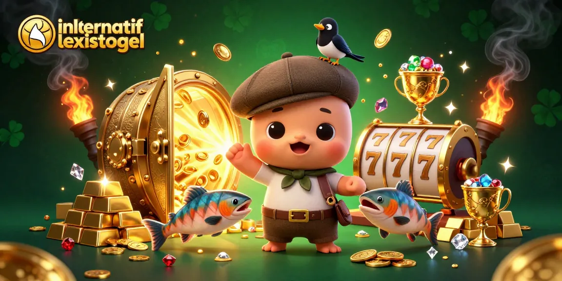 Engage with link alternatif alexistogel through a vibrant illustration of a fun casino scene featuring baby Nessie and treasures.