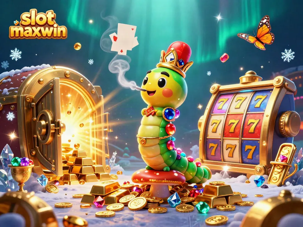 Experience the thrill of slot maxwin with this vibrant 3D illustration of a whimsical casino scene.