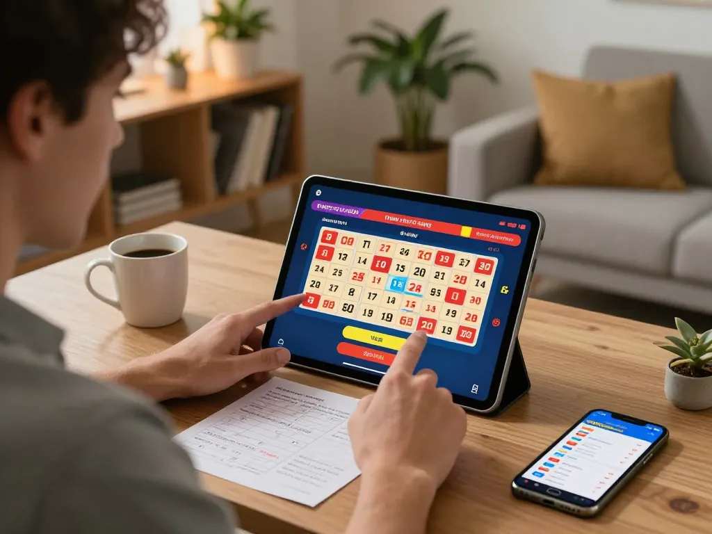 Enjoy playing đánh lô đề online on a tablet in a cozy home setup, showcasing a responsible gambling environment.