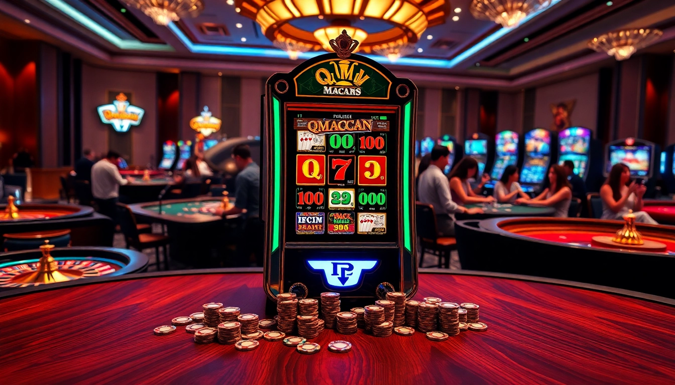 Experience the thrill of qqmacan with a stunning slot machine and vibrant casino atmosphere.
