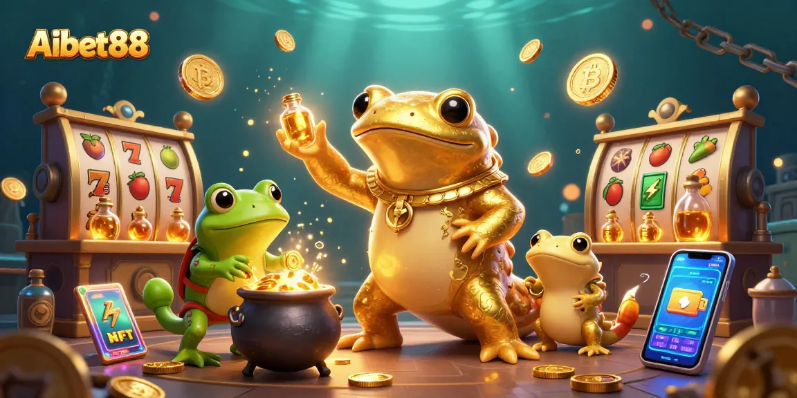 Aibet88 brings fortune with golden coins and slot symbols in a mystical alchemist scene.